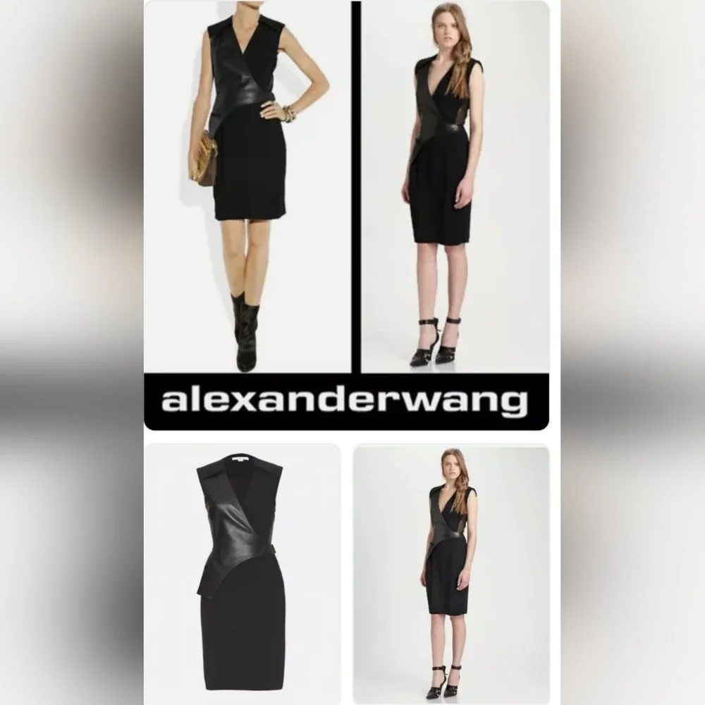 ALEXANDER WANG Leather and stretch-crepe wrap dressSize 4.